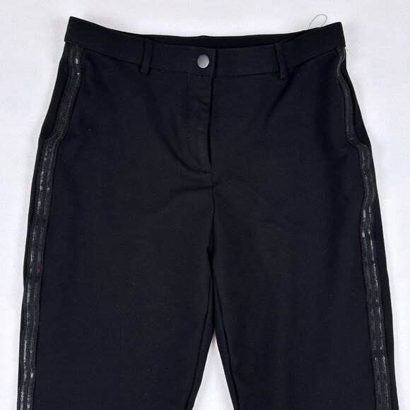 TanJay Black Ankle Pants Size 10 Straight Leg Sequin Tuxedo Side Stripe - Picture 3 of 8